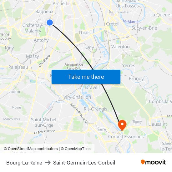 Bourg-La-Reine to Saint-Germain-Les-Corbeil map