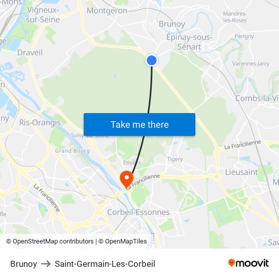 Brunoy to Saint-Germain-Les-Corbeil map