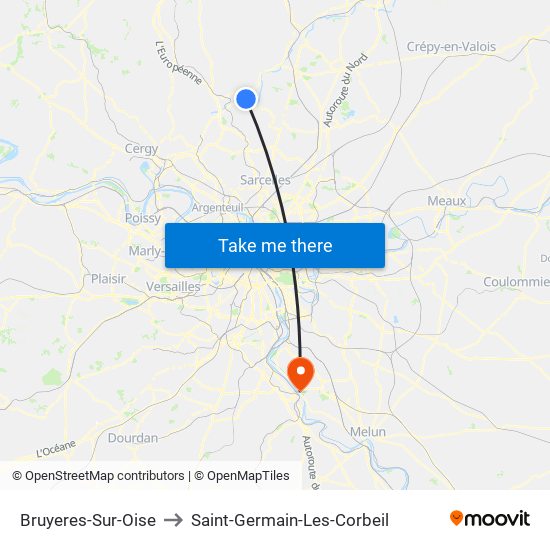 Bruyeres-Sur-Oise to Saint-Germain-Les-Corbeil map