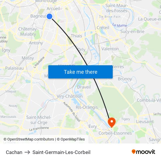 Cachan to Saint-Germain-Les-Corbeil map