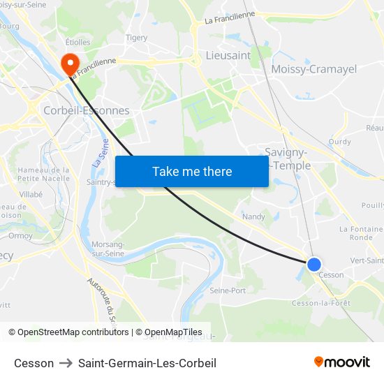 Cesson to Saint-Germain-Les-Corbeil map