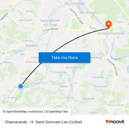 Chamarande to Saint-Germain-Les-Corbeil map