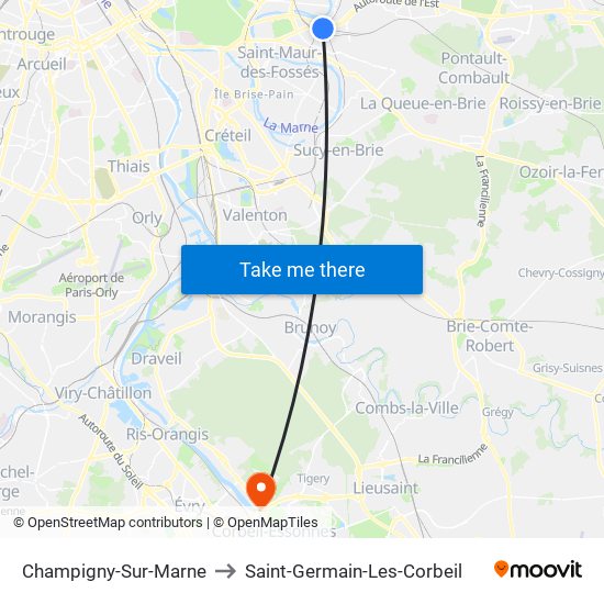 Champigny-Sur-Marne to Saint-Germain-Les-Corbeil map
