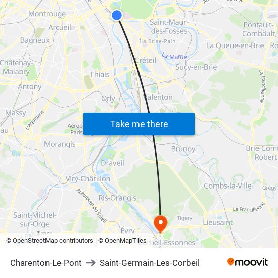 Charenton-Le-Pont to Saint-Germain-Les-Corbeil map