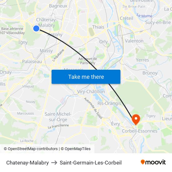 Chatenay-Malabry to Saint-Germain-Les-Corbeil map