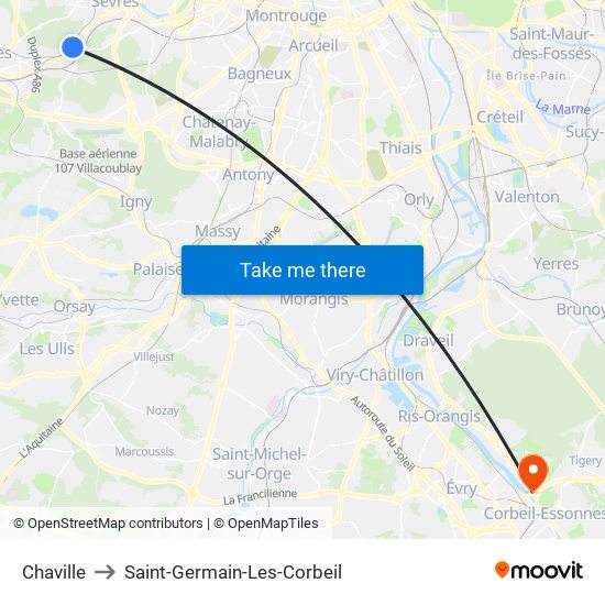 Chaville to Saint-Germain-Les-Corbeil map