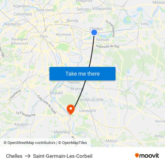 Chelles to Saint-Germain-Les-Corbeil map