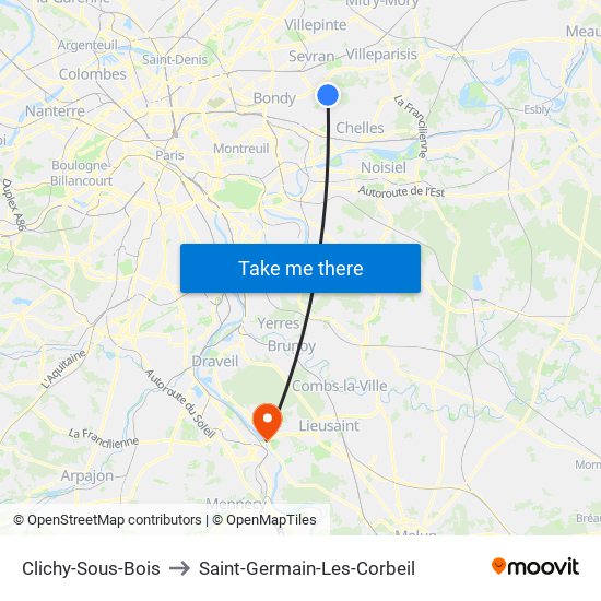 Clichy-Sous-Bois to Saint-Germain-Les-Corbeil map