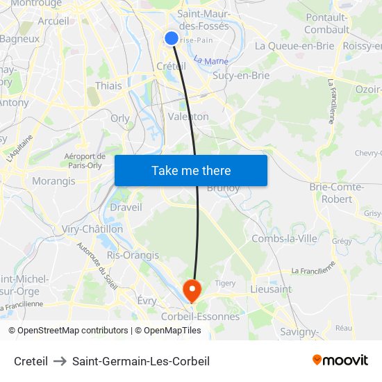 Creteil to Saint-Germain-Les-Corbeil map