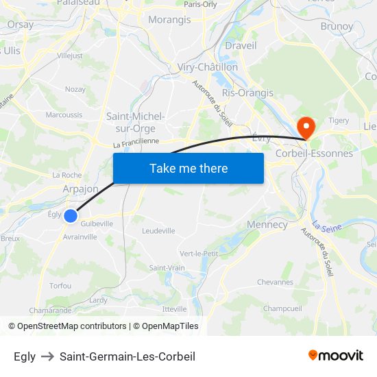 Egly to Saint-Germain-Les-Corbeil map