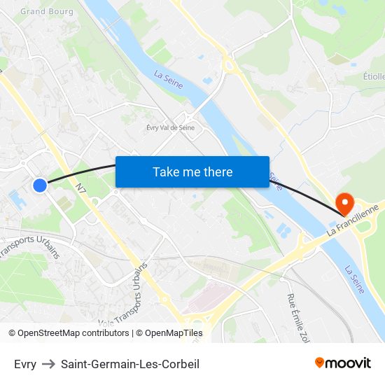 Evry to Saint-Germain-Les-Corbeil map