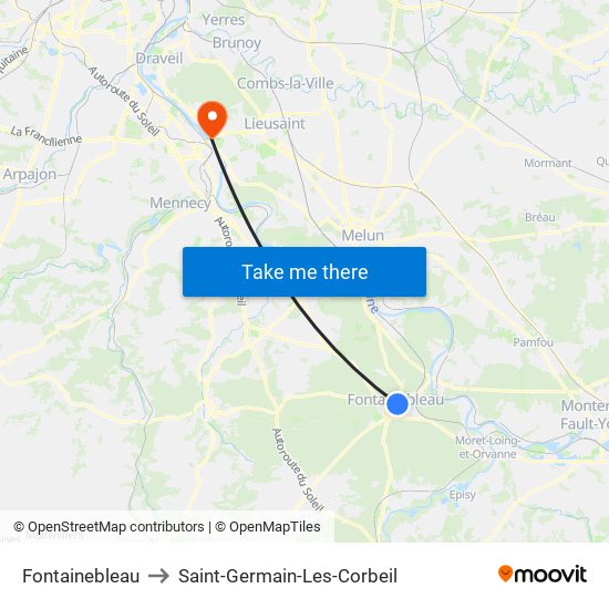Fontainebleau to Saint-Germain-Les-Corbeil map