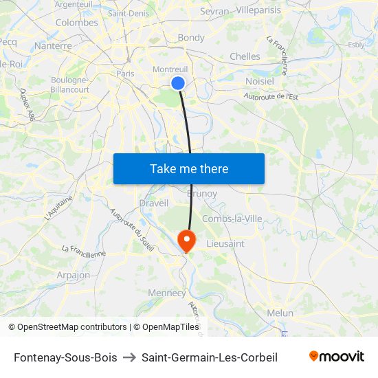 Fontenay-Sous-Bois to Saint-Germain-Les-Corbeil map