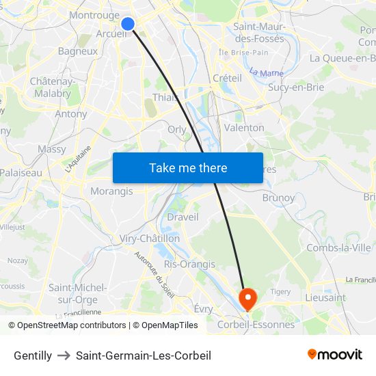 Gentilly to Saint-Germain-Les-Corbeil map