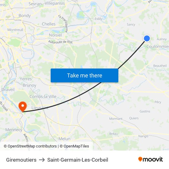 Giremoutiers to Saint-Germain-Les-Corbeil map