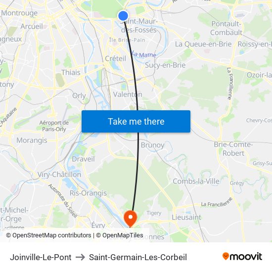Joinville-Le-Pont to Saint-Germain-Les-Corbeil map