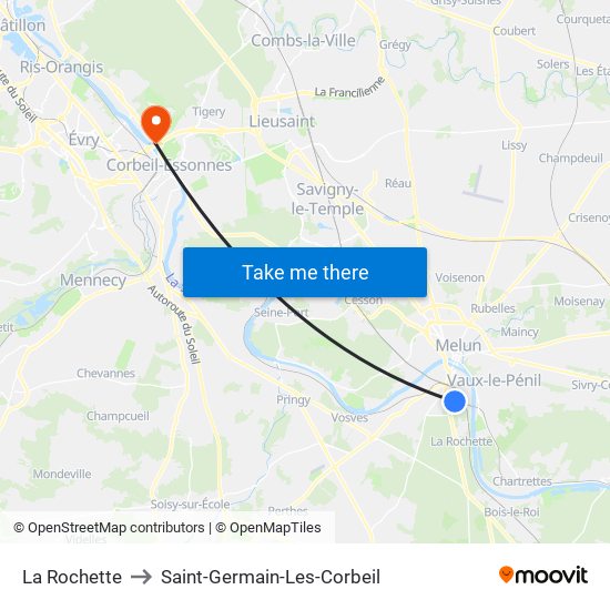 La Rochette to Saint-Germain-Les-Corbeil map
