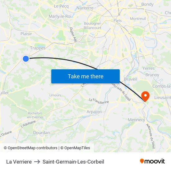 La Verriere to Saint-Germain-Les-Corbeil map