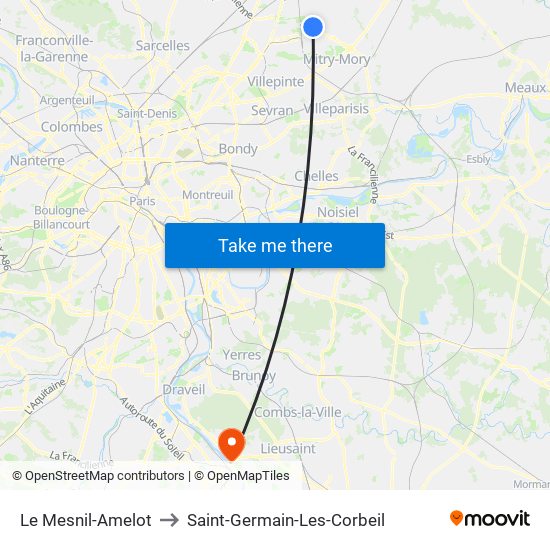Le Mesnil-Amelot to Saint-Germain-Les-Corbeil map