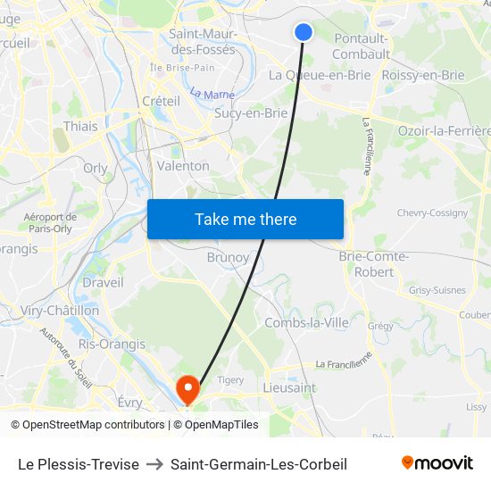 Le Plessis-Trevise to Saint-Germain-Les-Corbeil map