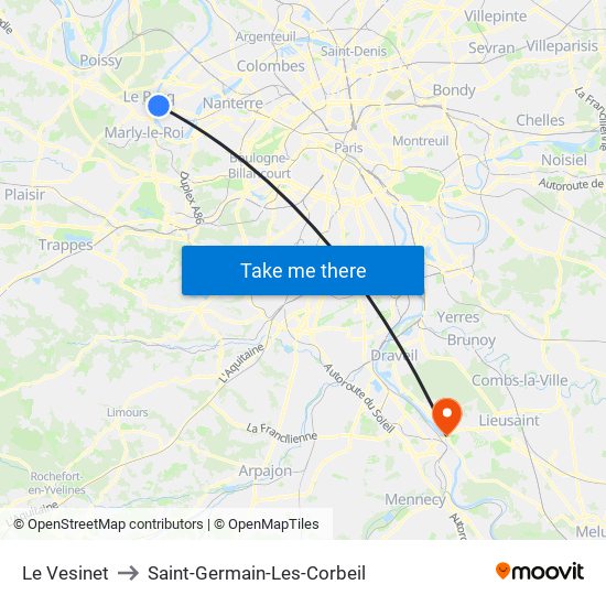 Le Vesinet to Saint-Germain-Les-Corbeil map