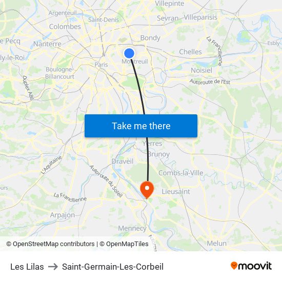 Les Lilas to Saint-Germain-Les-Corbeil map
