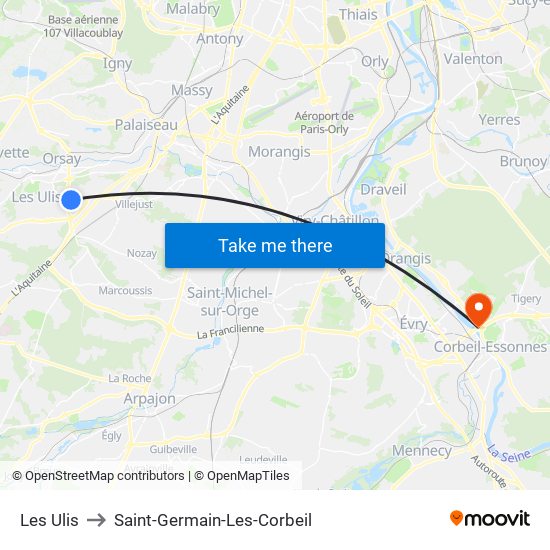 Les Ulis to Saint-Germain-Les-Corbeil map
