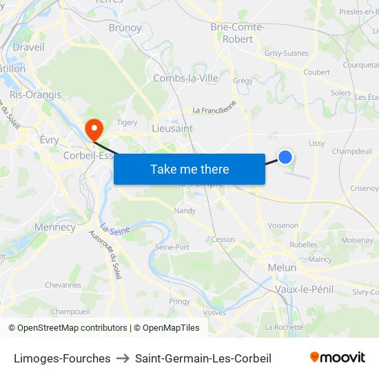 Limoges-Fourches to Saint-Germain-Les-Corbeil map