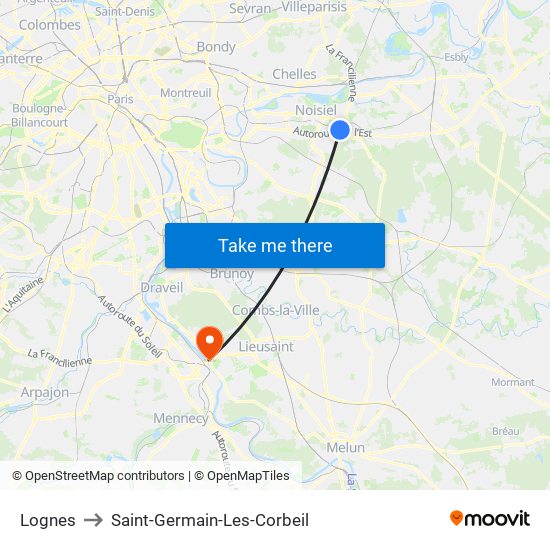 Lognes to Saint-Germain-Les-Corbeil map