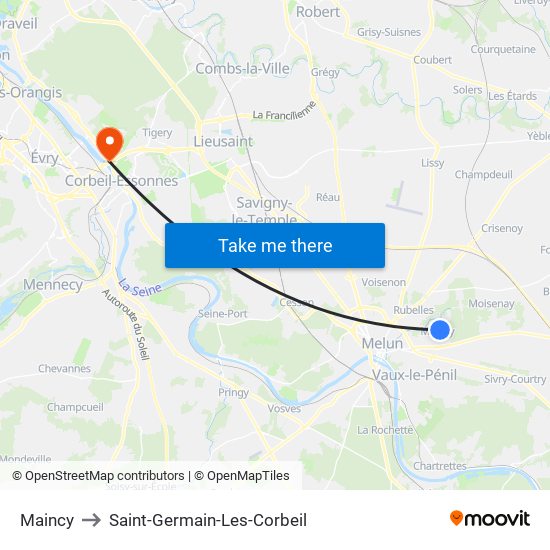 Maincy to Saint-Germain-Les-Corbeil map