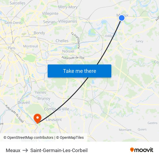 Meaux to Saint-Germain-Les-Corbeil map
