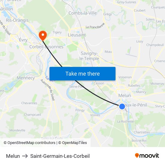 Melun to Saint-Germain-Les-Corbeil map