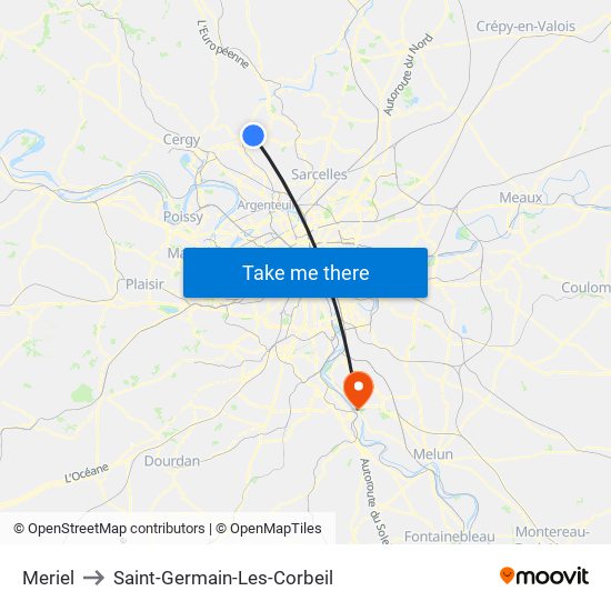 Meriel to Saint-Germain-Les-Corbeil map