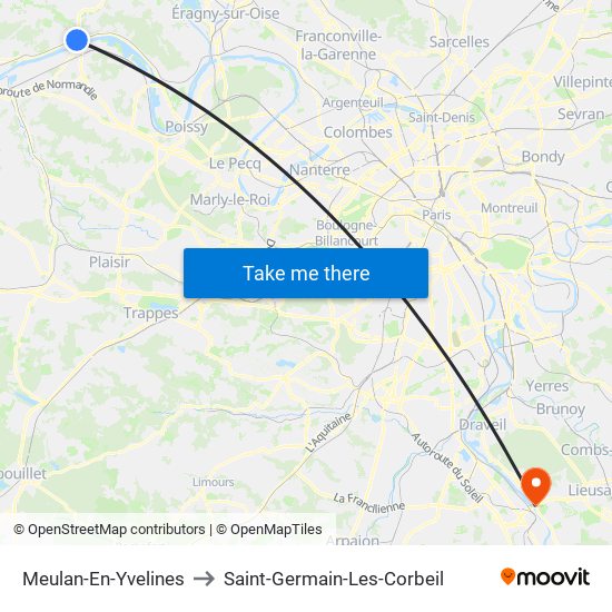 Meulan-En-Yvelines to Saint-Germain-Les-Corbeil map