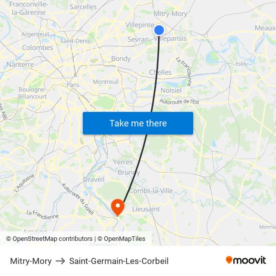 Mitry-Mory to Saint-Germain-Les-Corbeil map