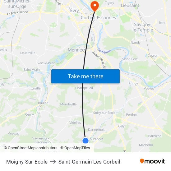 Moigny-Sur-Ecole to Saint-Germain-Les-Corbeil map