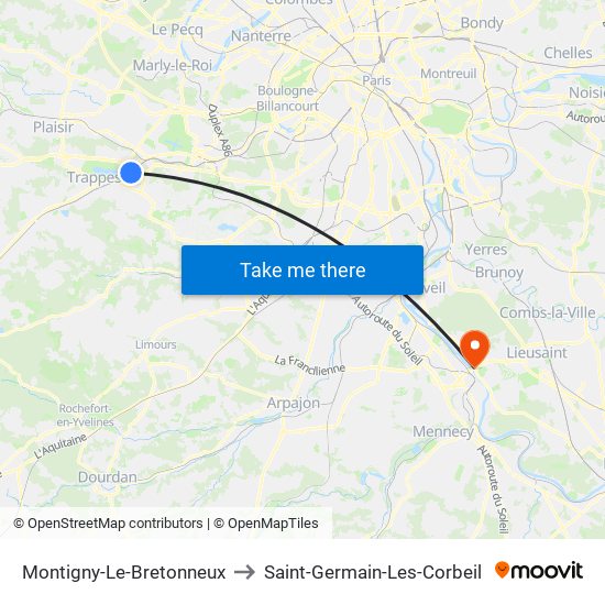 Montigny-Le-Bretonneux to Saint-Germain-Les-Corbeil map