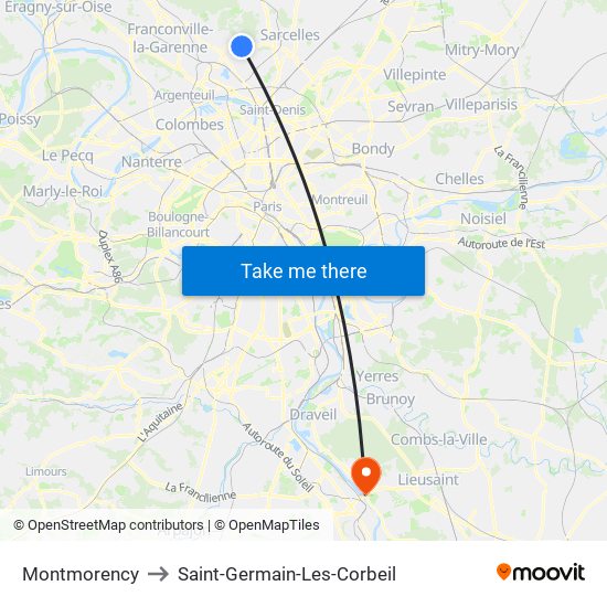 Montmorency to Saint-Germain-Les-Corbeil map