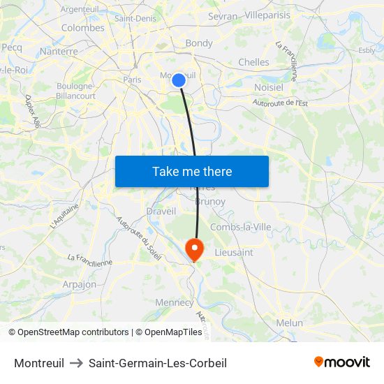 Montreuil to Saint-Germain-Les-Corbeil map