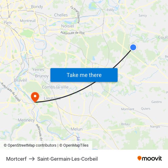 Mortcerf to Saint-Germain-Les-Corbeil map