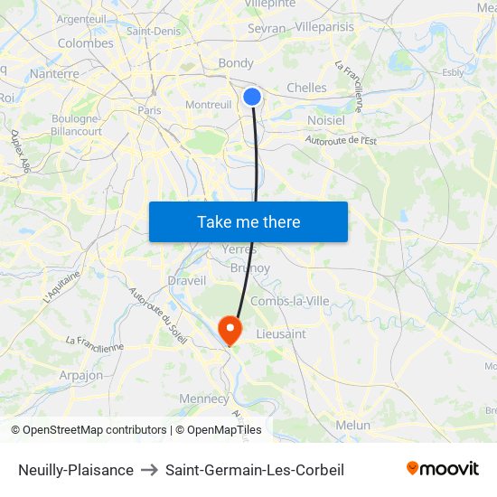 Neuilly-Plaisance to Saint-Germain-Les-Corbeil map