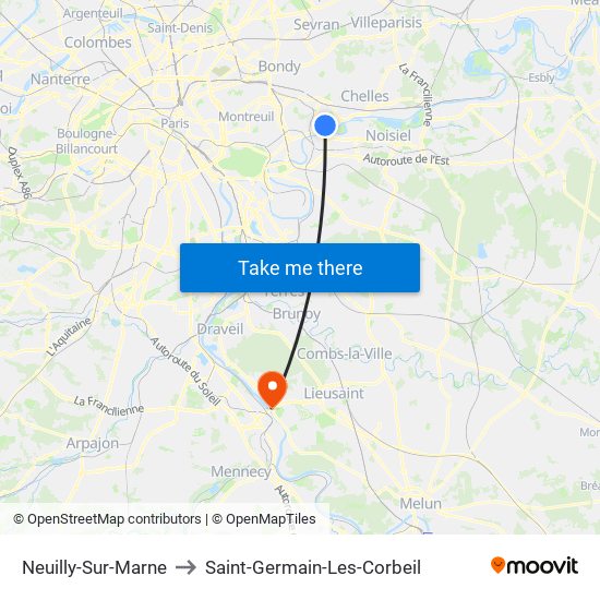 Neuilly-Sur-Marne to Saint-Germain-Les-Corbeil map