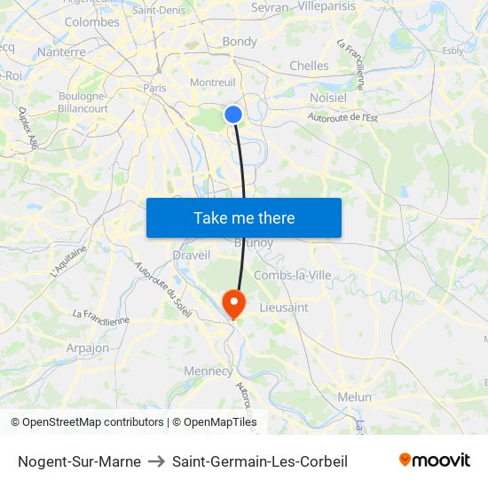 Nogent-Sur-Marne to Saint-Germain-Les-Corbeil map