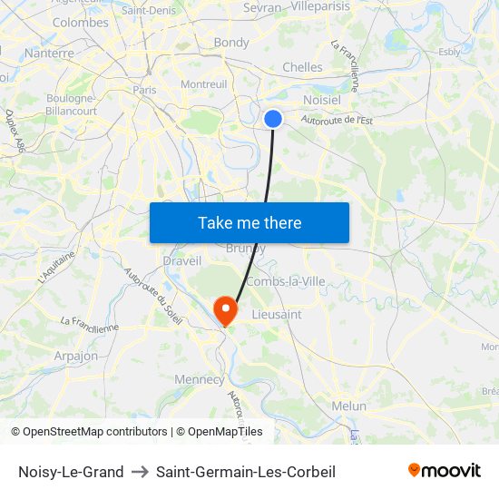 Noisy-Le-Grand to Saint-Germain-Les-Corbeil map