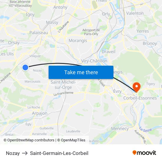 Nozay to Saint-Germain-Les-Corbeil map