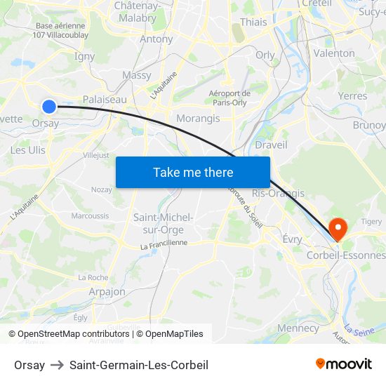 Orsay to Saint-Germain-Les-Corbeil map