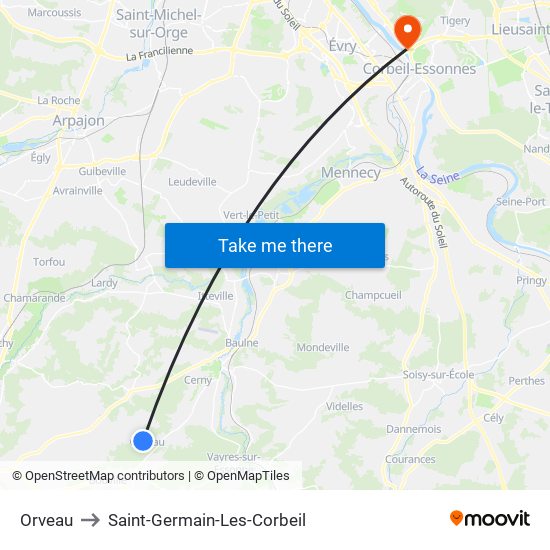 Orveau to Saint-Germain-Les-Corbeil map