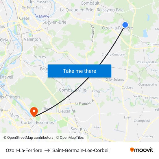 Ozoir-La-Ferriere to Saint-Germain-Les-Corbeil map