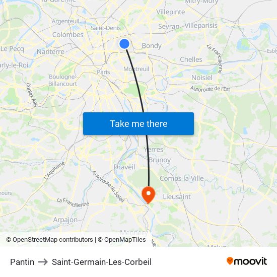 Pantin to Saint-Germain-Les-Corbeil map