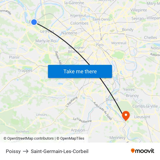 Poissy to Saint-Germain-Les-Corbeil map